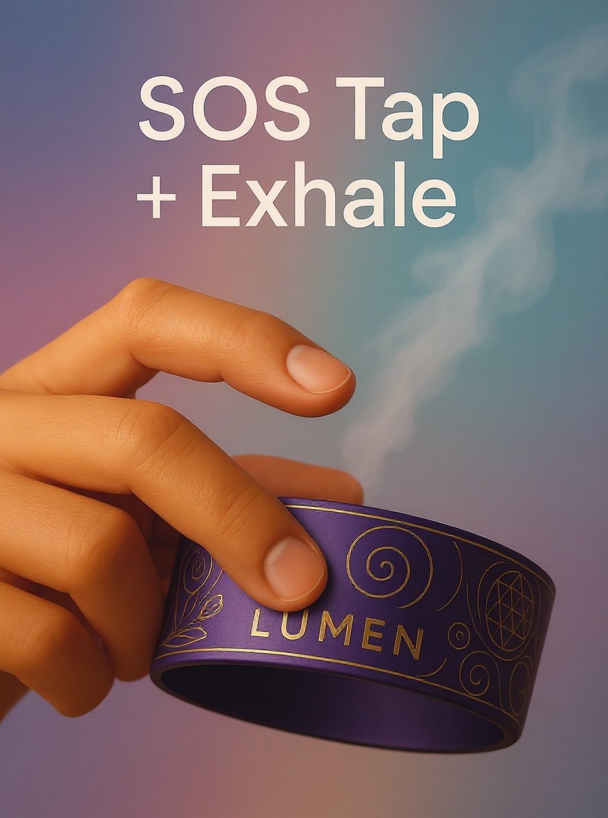 LUMEN SOS Tap + Exhale feature - Quick stress relief through simple tap gesture and guided breathing